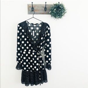 NWT Nasty Gal Black Mixed Dot Wrap Skater Dress 10